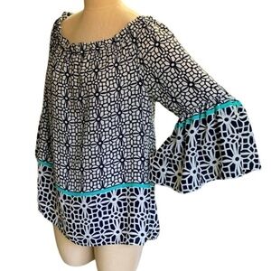 Tacera BOHO Off Shoulder Bell Sleeve Relaxed Fit Blouse Sz XL #256H